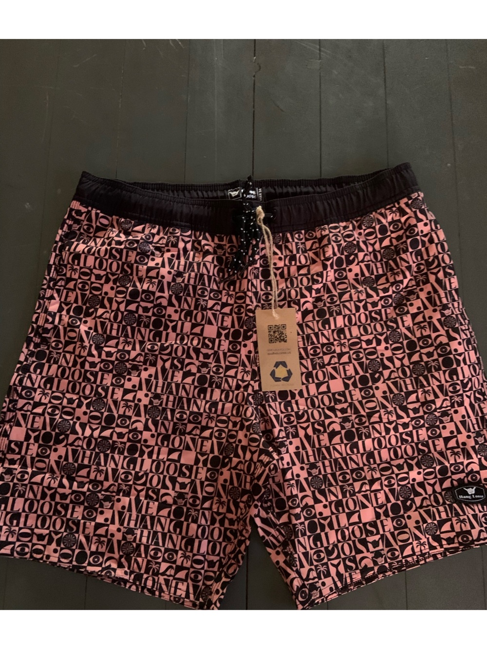 Hang Loose Men's Graphic Swim Board Shorts with Drawstring Waist. Size 34
